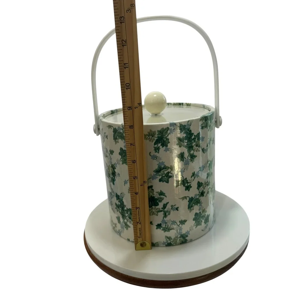 Vintage Kraftware Ice Bucket Green Ivy Blue Floral Insulated Barware with Lid